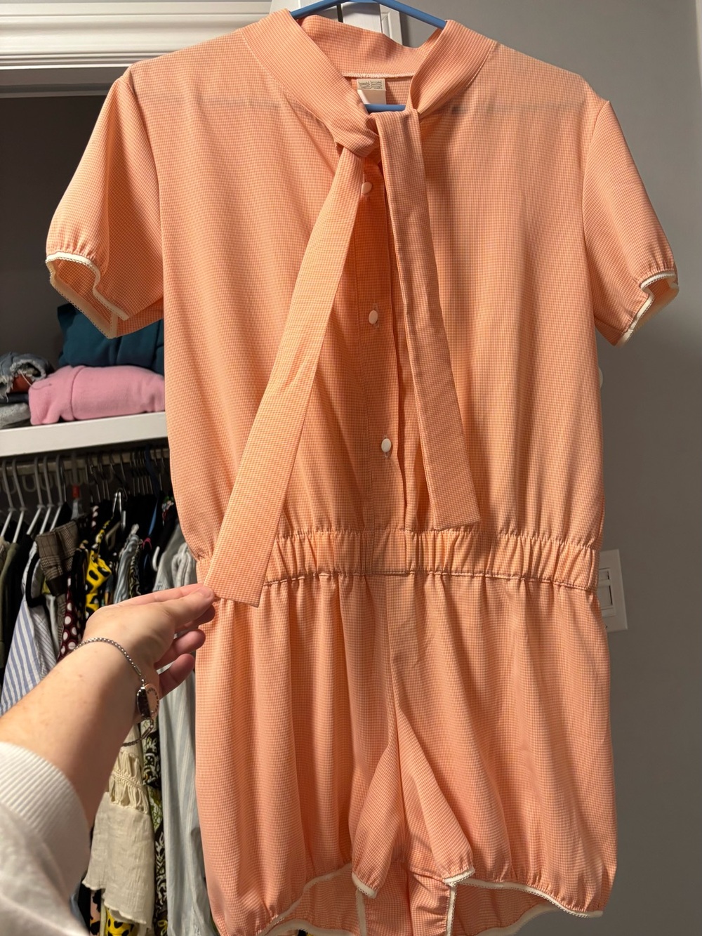 Women's Peach Bow-Neck Romper - Stylish Sleepwear & Loungewear - Picture 3 of 5